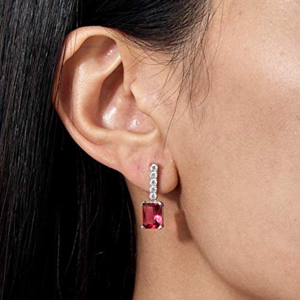 New NADRI Elegant Ruby Color & CZ Drop Earrings